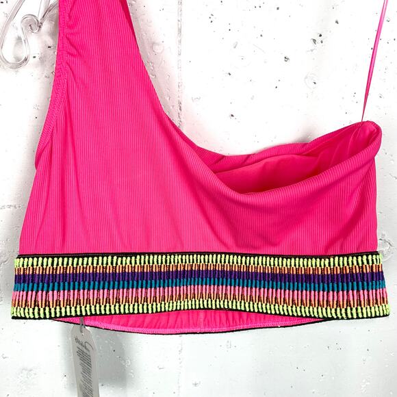 Peixoto Womens One Shoulder 2 Piece Bikini Swim Suit Pink Ribbed Fabric Trim XL - Picture 15 of 15